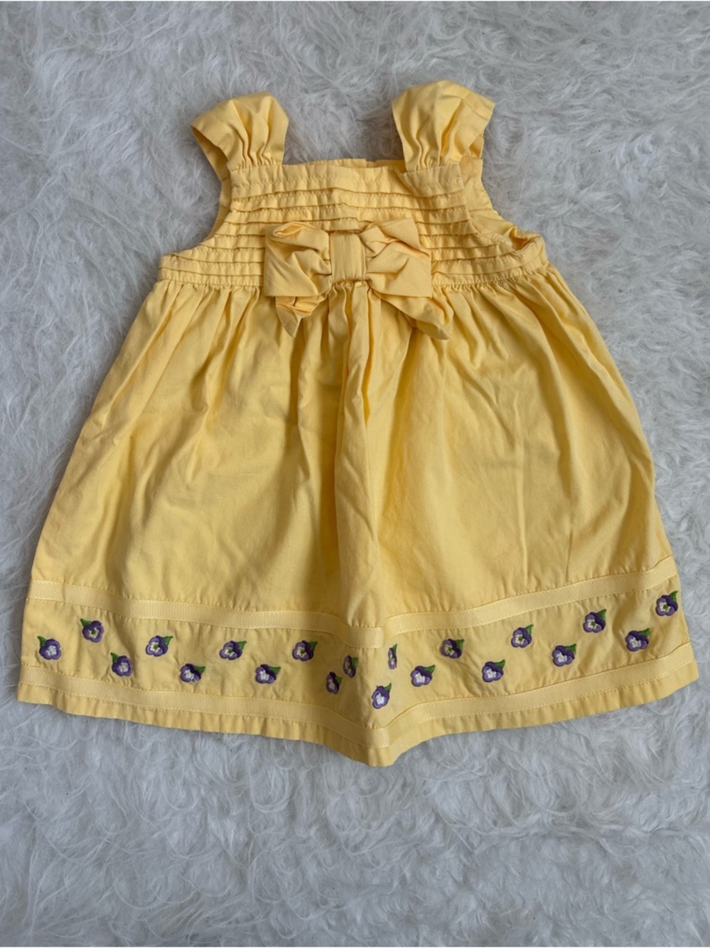 Gymboree Baby Girl Yellow Sun Dress with Bow & Embroidered Purple Florals